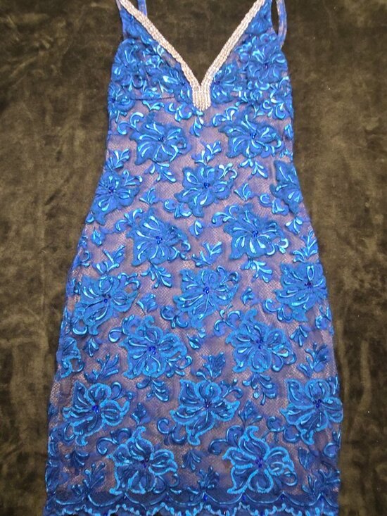 Valiant Paris Dresses & Skirts - Valiant Paris Hand Painted Blue Lace Rhinestone Bodycon Dress, Size S
